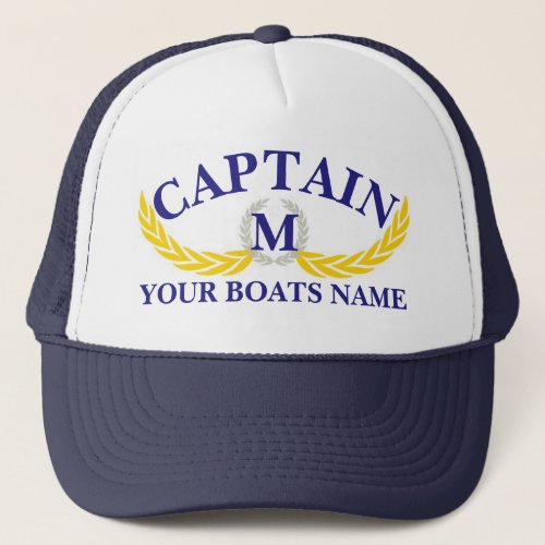 Momogrammed boat name anchor motif captains trucker hat