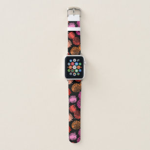 Momona Hawaiian Tropical Pineapple - Pink- Black Apple Watch Band