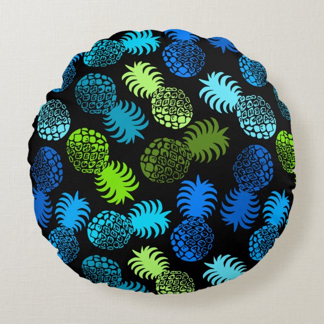 Momona Hawaiian Tropical Pineapple Reversible Round Pillow (Front)