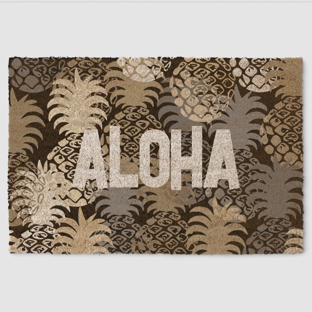 Momona Hawaiian Tropical Pineapple Toss - Black Fiber Doormat (Front)