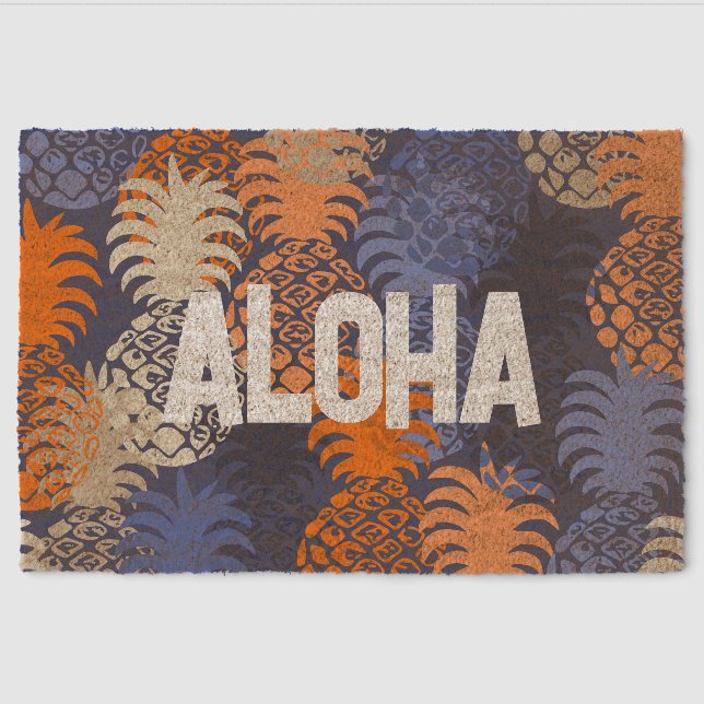 Momona Hawaiian Tropical Pineapple Toss - Blue Fiber Doormat (Front)