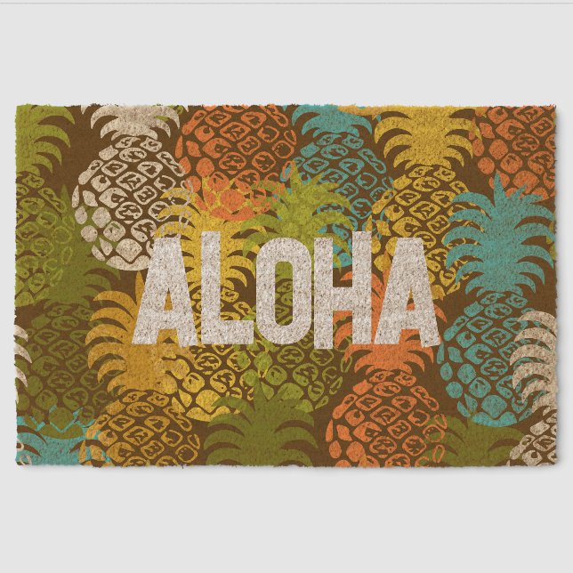Momona Hawaiian Tropical Pineapple Toss - Brown Fiber Doormat (Front)
