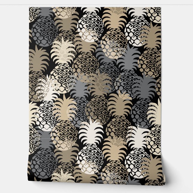 Momona Hawaiian Tropical Pineapple Toss - Neutral Wallpaper (Unrolling)