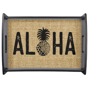 Momona Pineapple Aloha Hawaiian Tropical Black Serving Tray