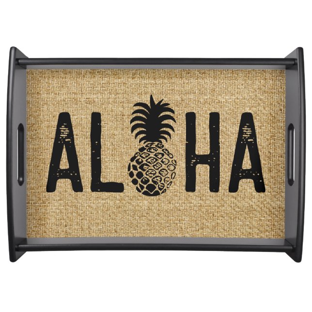 Momona Pineapple Aloha Hawaiian Tropical Black Serving Tray (Front)