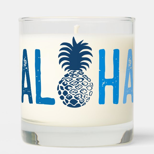 Momona Pineapple Aloha Hawaiian Tropical Blue Scented Candle (Front)