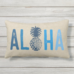 Momona Pineapple Aloha Hawaiian Tropical Indigo Lumbar Pillow