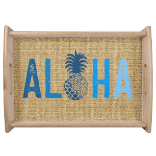Momona Pineapple Aloha Hawaiian Tropical Indigo Serving Tray