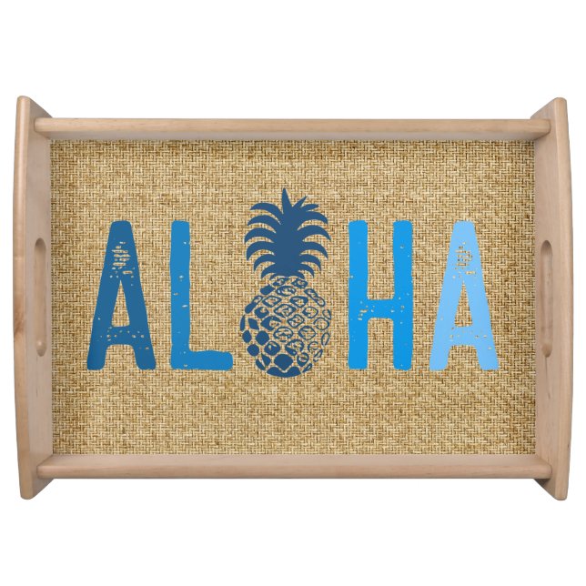 Momona Pineapple Aloha Hawaiian Tropical Indigo  Serving Tray (Front)