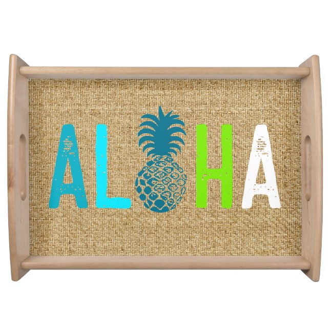 Momona Pineapple Aloha Hawaiian Tropical Teal Serving Tray (Front)