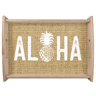Momona Pineapple Aloha Hawaiian Tropical White Serving Tray