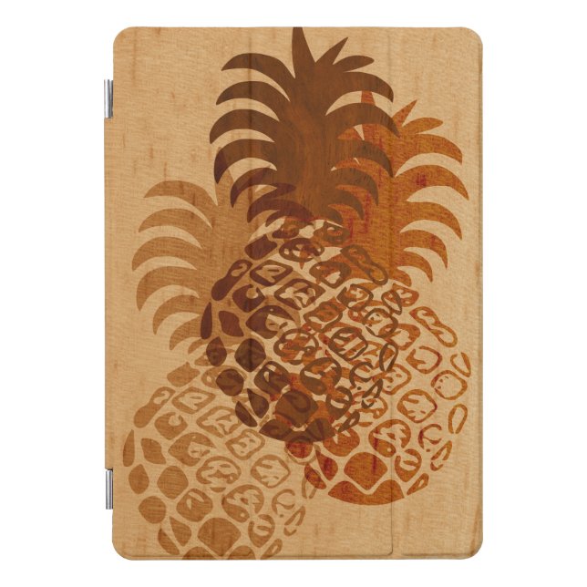 Momona Pineapple Hawaiian Tropical Faux Wood iPad Pro Cover (Front)