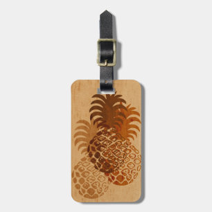 Momona Pineapple Hawaiian Tropical Faux Wood Luggage Tag