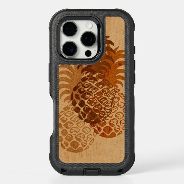Momona Pineapple Hawaiian Tropical Faux Wood Otterbox iPhone Case (Back)