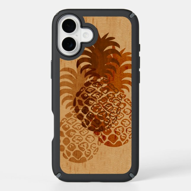 Momona Pineapple Hawaiian Tropical Faux Wood Speck iPhone Case (Front)