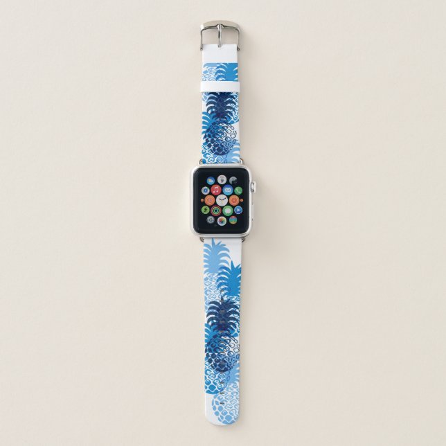 Momona Pineapple Hawaiian Tropical Indigo Blue Apple Watch Band (Front)