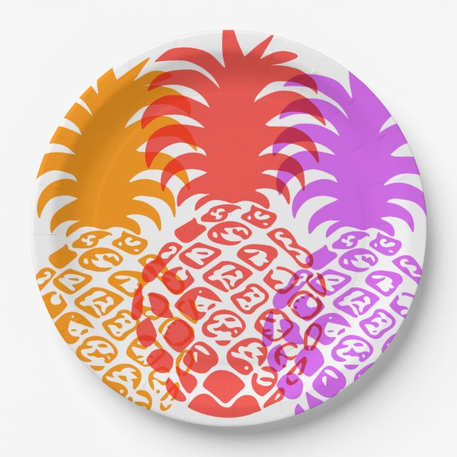 Momona Pineapple Hawaiian Tropical Paper Plates (Front)