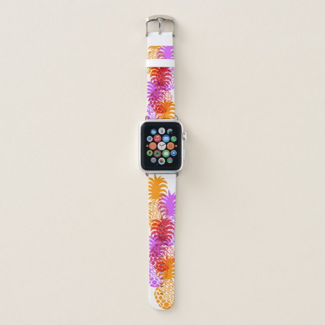 Momona Pineapple Hawaiian Tropical Red Apple Watch Band (Front)