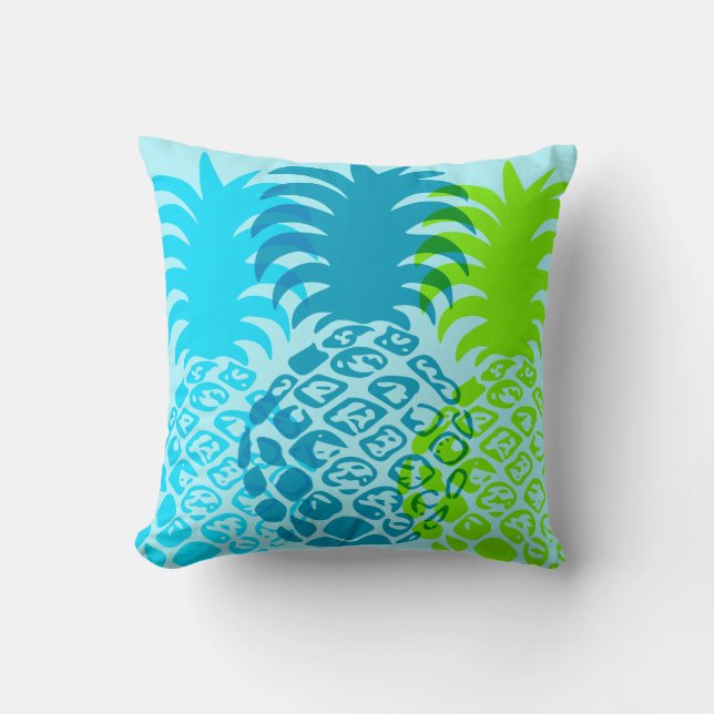 Momona Pineapple Hawaiian Tropical Reversible Throw Pillow (Front)