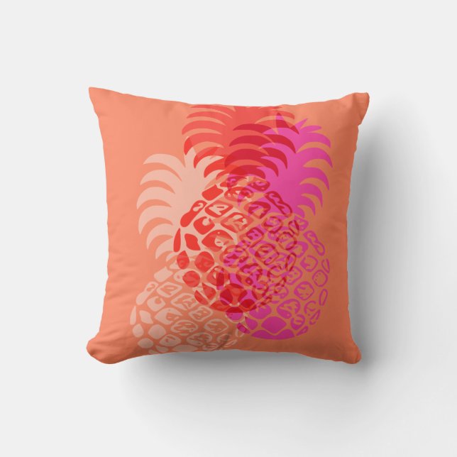 Momona Pineapple Hawaiian Tropical Reversible Throw Pillow (Front)
