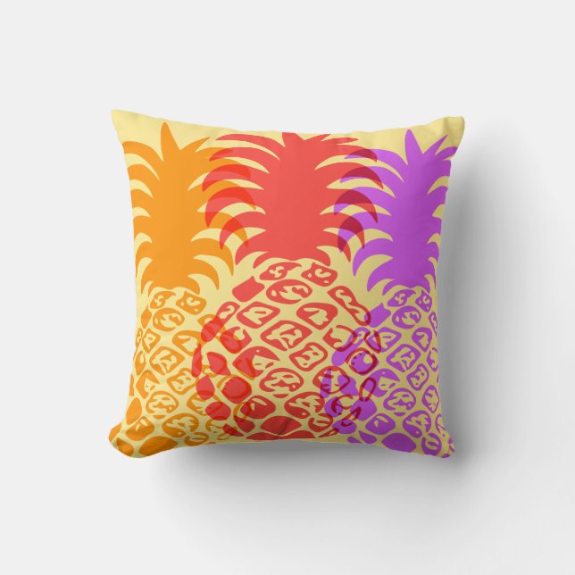 Momona Pineapple Hawaiian Tropical Reversible Throw Pillow (Front)
