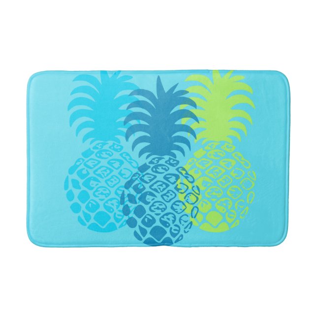 Momona Pineapple Hawaiian Tropical -Turq Bath Mat (Front)