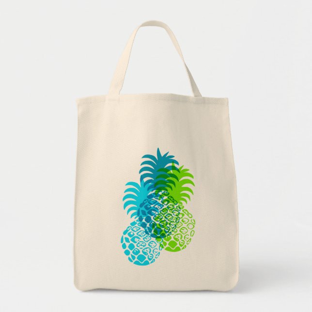 Momona Pineapple Hawaiian Tropical Turq Tote Bag (Front)