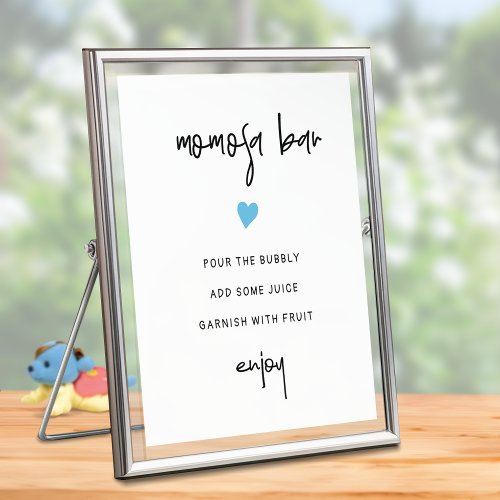 Momosa Bar Blue Heart Minimalist Boy Baby Shower Poster