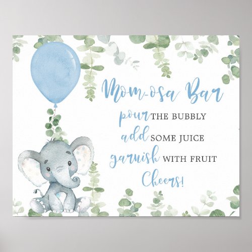 Momosa bar elephant balloons baby shower sign
