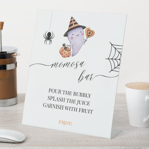 Momosa Bar Halloween Spooky Little Boo Baby Shower Pedestal Sign