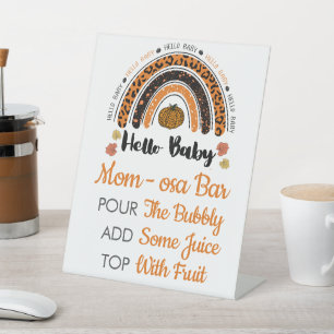 Momosa Bar Hello Baby Girl Pumpkin Baby Shower Pedestal Sign