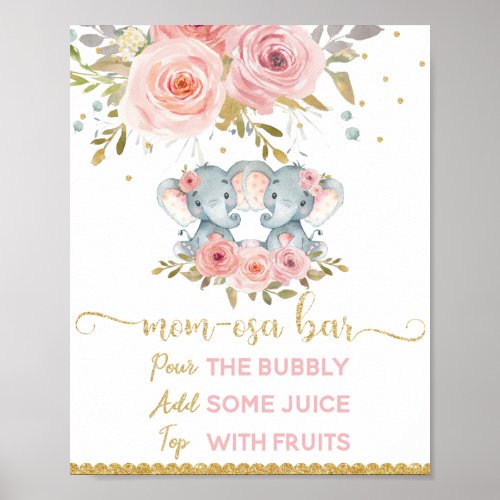 Momosa Bar Mimosa Bar Twins Elephant Baby Shower Poster