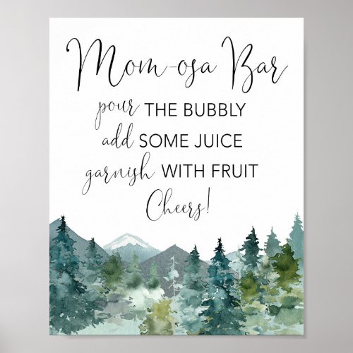 Momosa bar mimosa rustic mountain baby shower sign