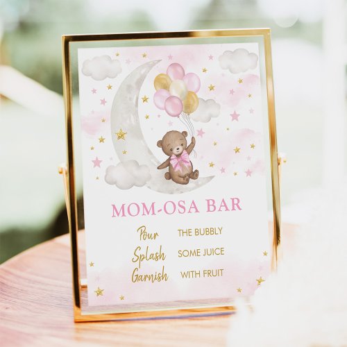 Momosa Bar Sign Moon Teddy Bear Pink Gold Balloons