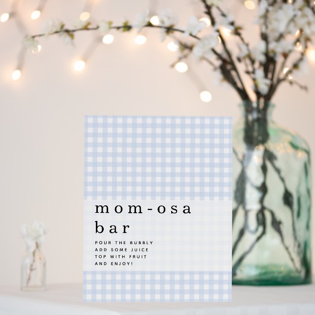 Momosa Bar Sign Picnic Blue Gingham Baby Shower (In Situ (Wedding))
