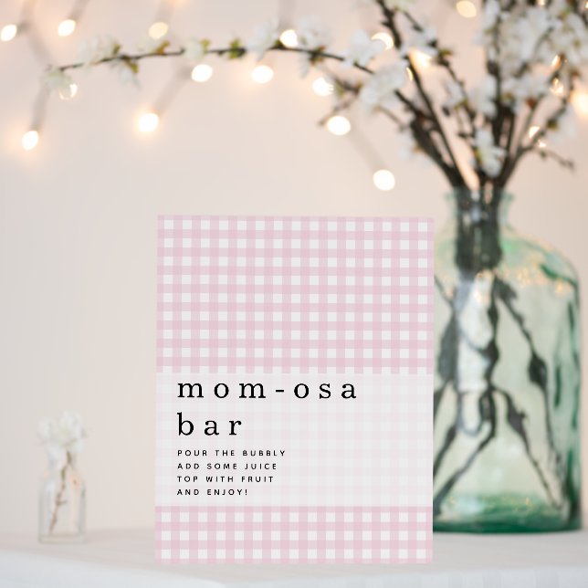 Momosa Bar Sign Picnic Pink Gingham Baby Shower (In Situ (Wedding))