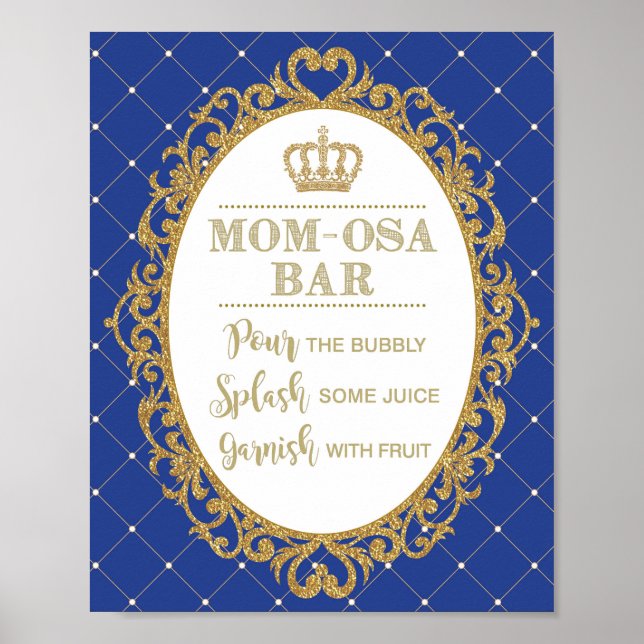 Momosa Bar Sign Royal Blue Gold Prince Mimosa Bar (Front)
