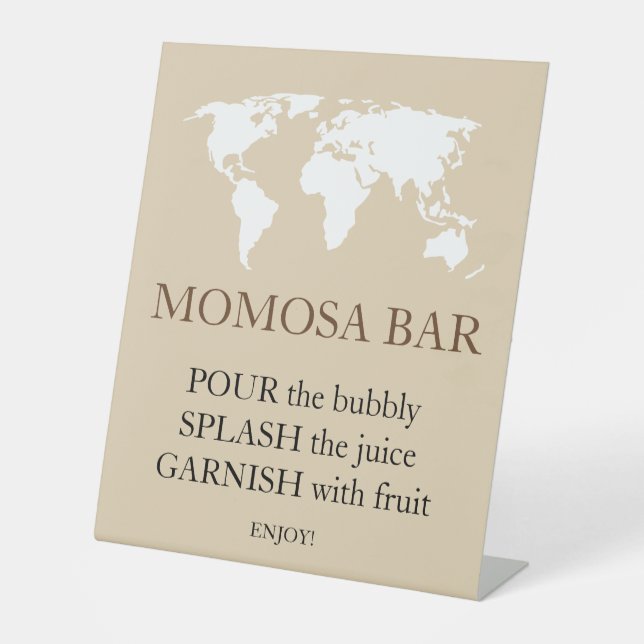 Momosa Bar Travel Passport Journey Map Baby Shower Pedestal Sign (Front)