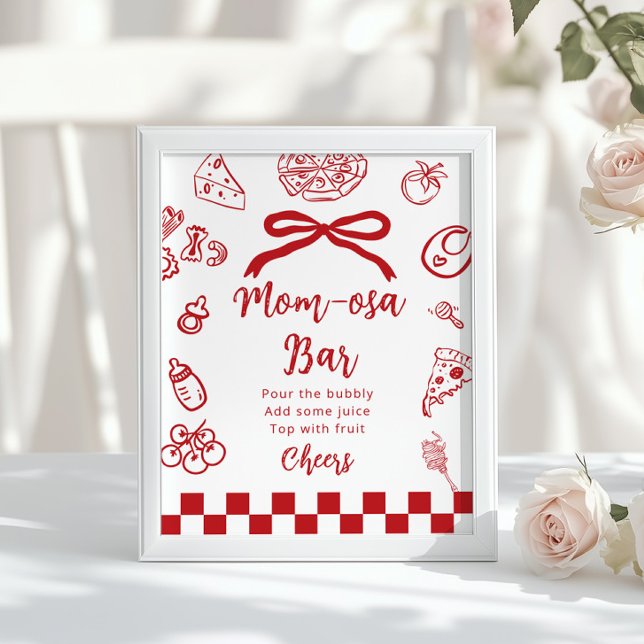 Momosa bar Whimsical Bow Italian Pizza Poster (Creator Uploaded)