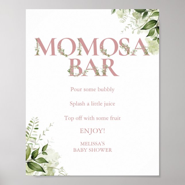 Momosa Greenery Bar Dusty Rose Pink Baby Shower Poster (Front)