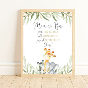 Momosa mom-osa bar safari animal baby shower sign