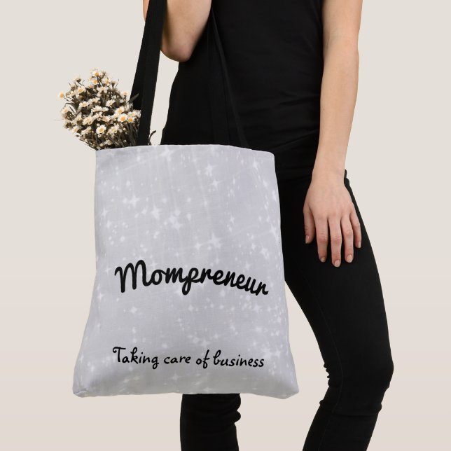 Mompreneur gray sparkle design tote bag (Close Up)