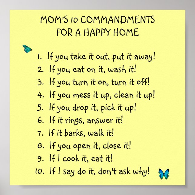 Mom's 10 Commandments Poster (Front)