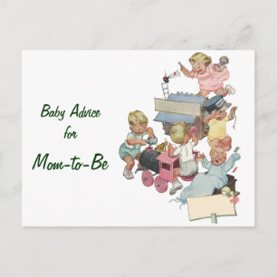 Mom's Advice Card, Vintage Children w Toy Trains Postcard