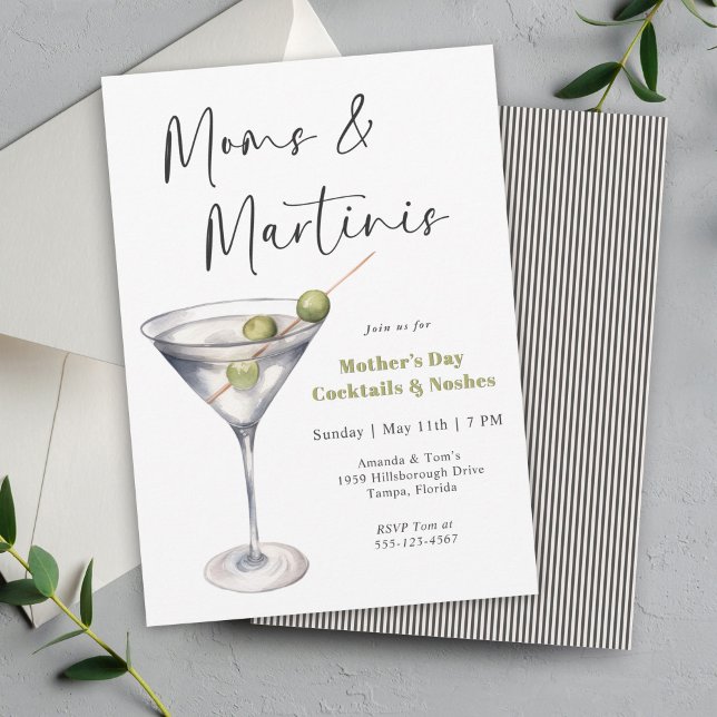 Moms and Martinis Mother's Day Cocktail Party Invitation (Available in both printed and instant download digital formats.)