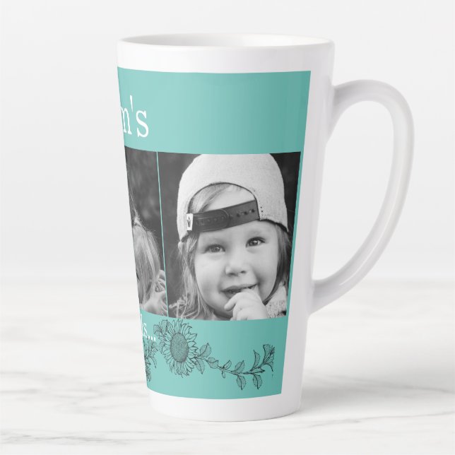 Mom's Angels 3 Photo Sunflower Latte Mug (Right)