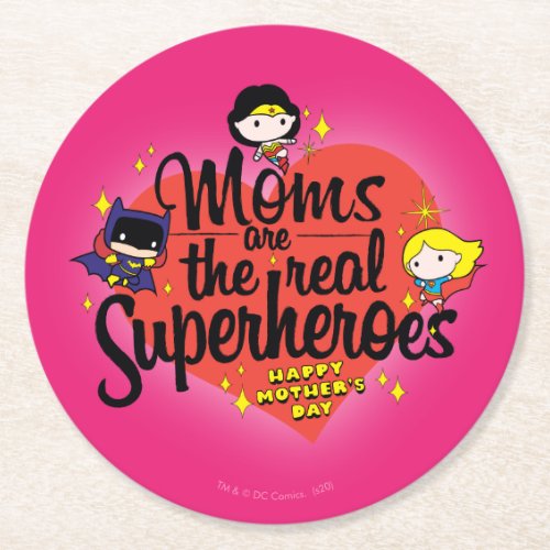 Moms Are The Real Superheroes Round Paper Coaster