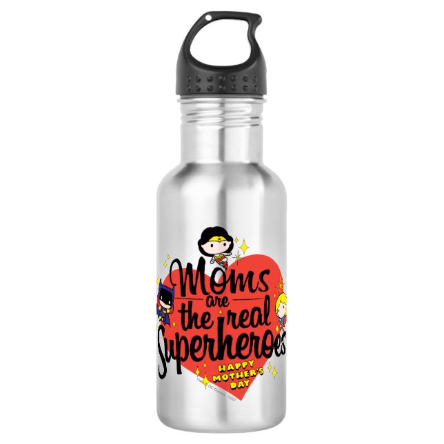Moms Are The Real Superheroes Stainless Steel Water Bottle (Front)