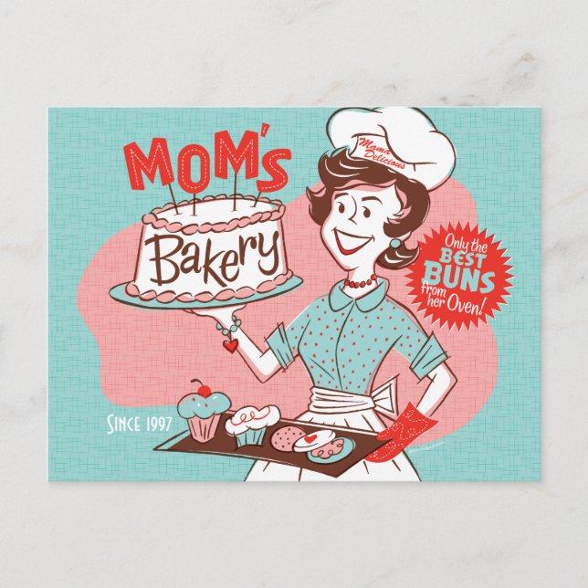Mom's Bakery Retro Mother's Day Postcard (Front)