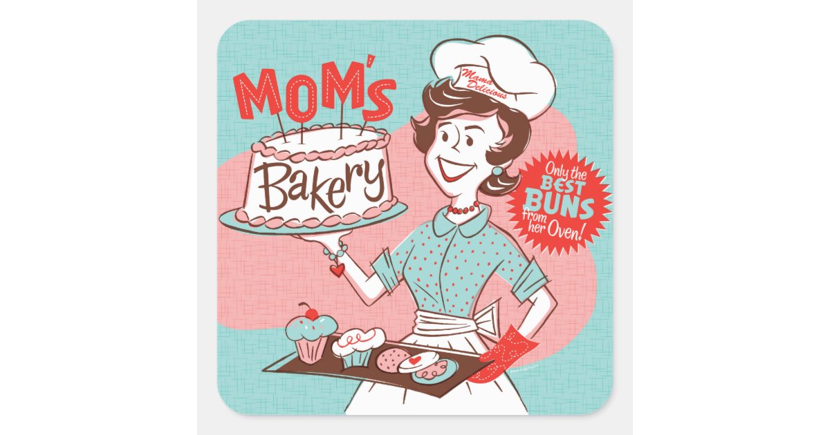 Mom's Bakery Retro Sticker — Square | Zazzle